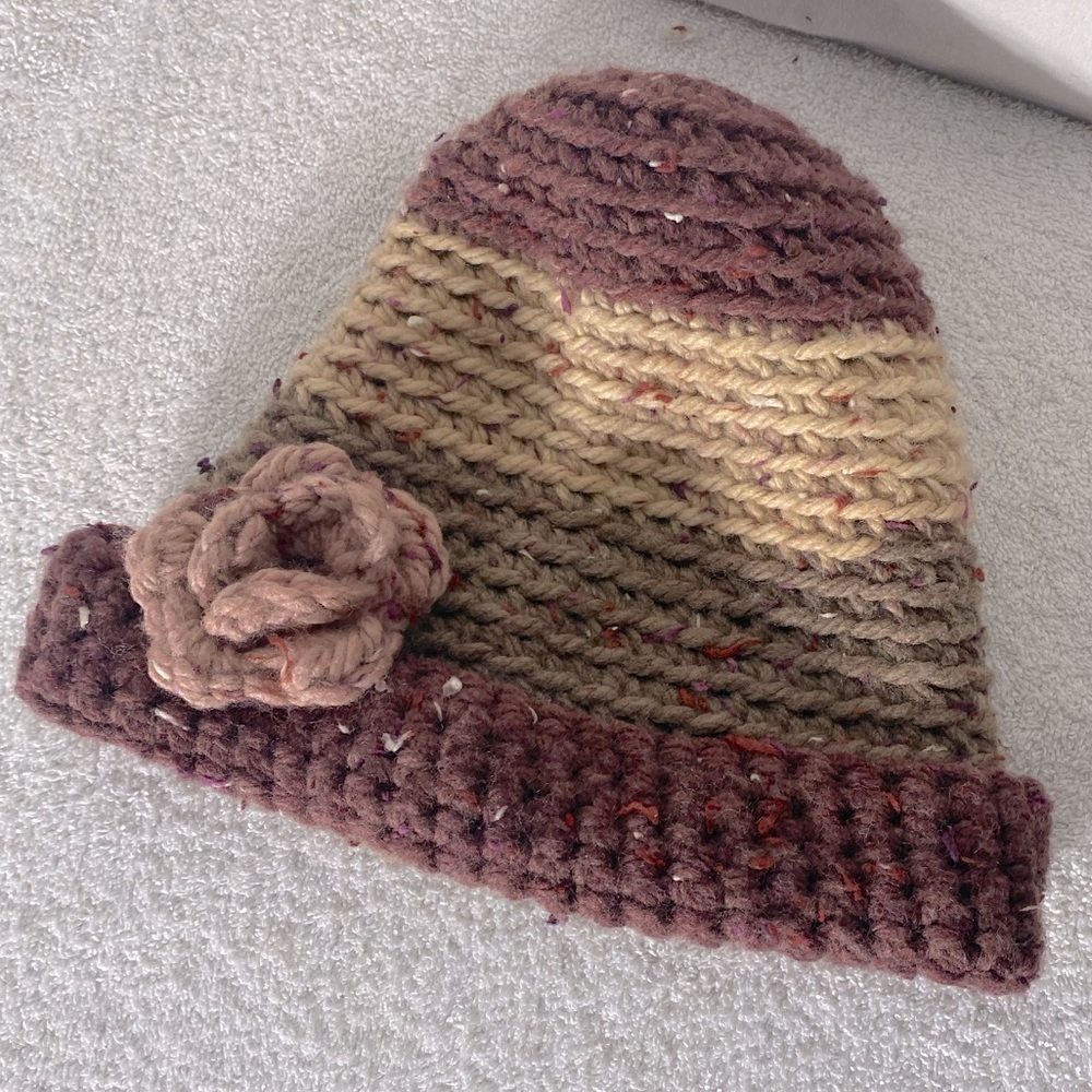 5/$25 Handmade Pink Brown Knit Hat Toque Beanie